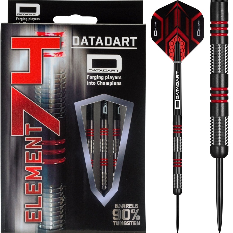 Datadart Element 74 Darts – Steel Tip – Black Titanium – Red Rings 22g