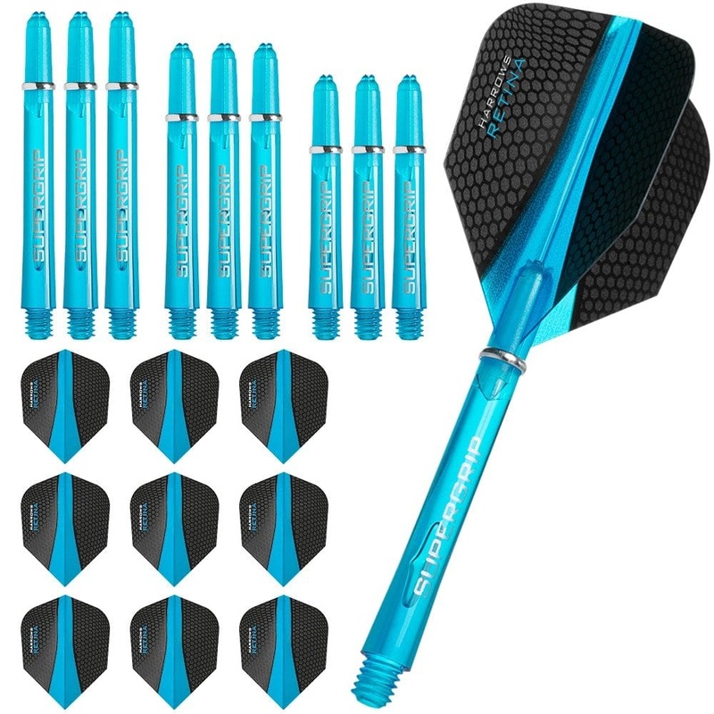 Harrows Retina Dart Flights and Shafts Combo Kit – 3 Sets – Blue