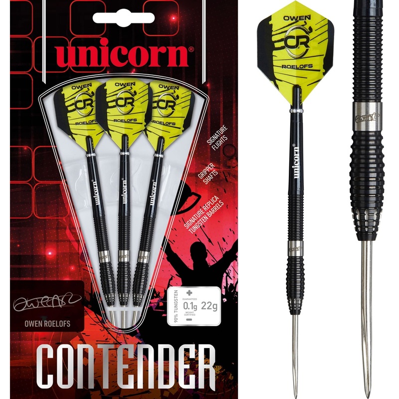 Unicorn Contender Darts – Steel Tip – 90% Tungsten – Owen Roelofs – 22g