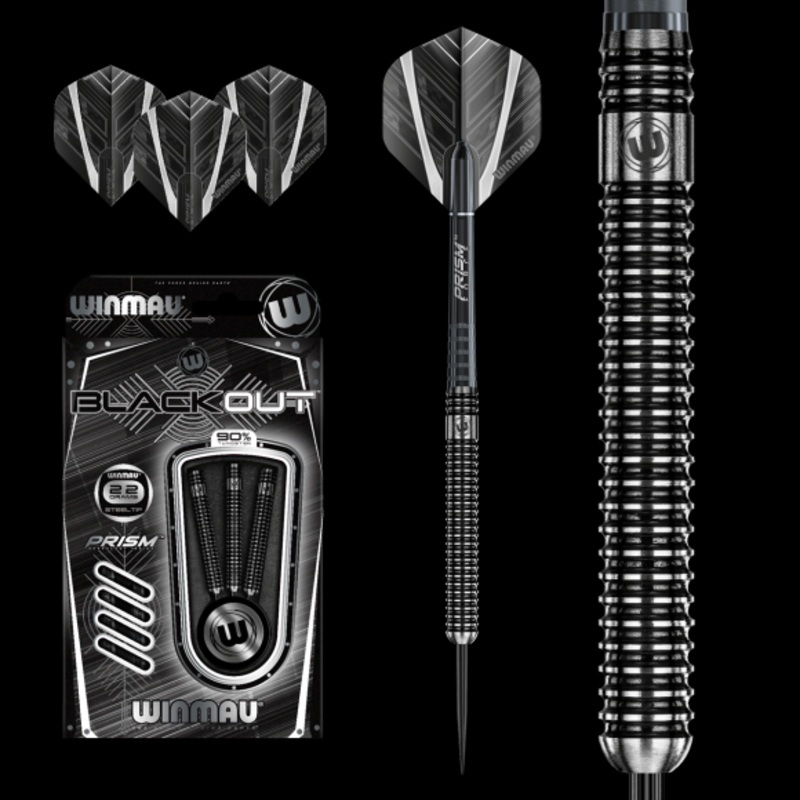 Winmau Blackout Steel Tip Dart Set 22 gram 90% Tungsten alloy