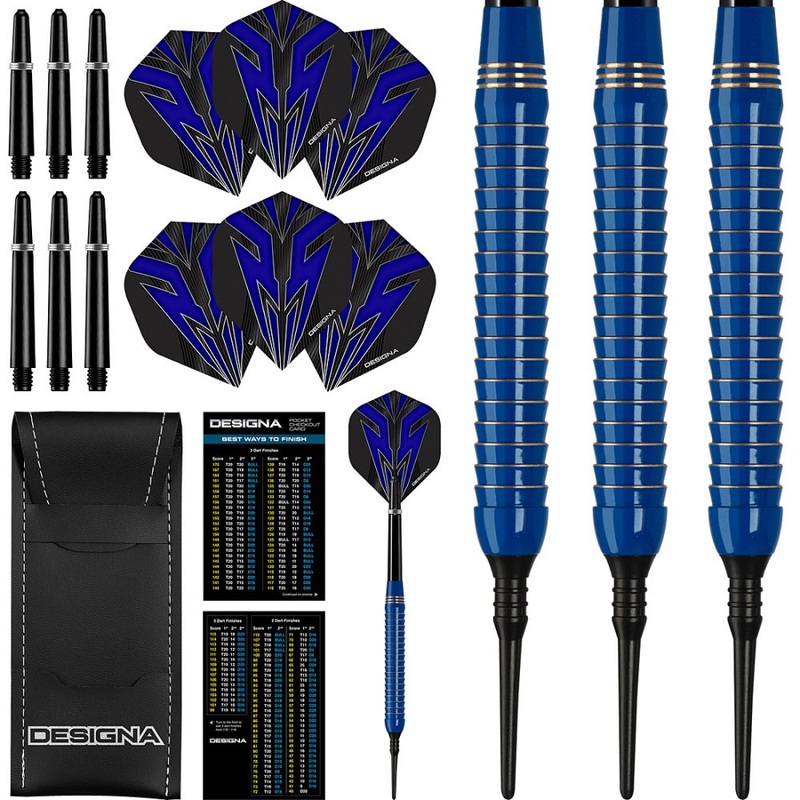 Designa Mako Soft Tip Darts – Barrel Weight 20gram Electro Brass Shark Grip Blue 22 grams