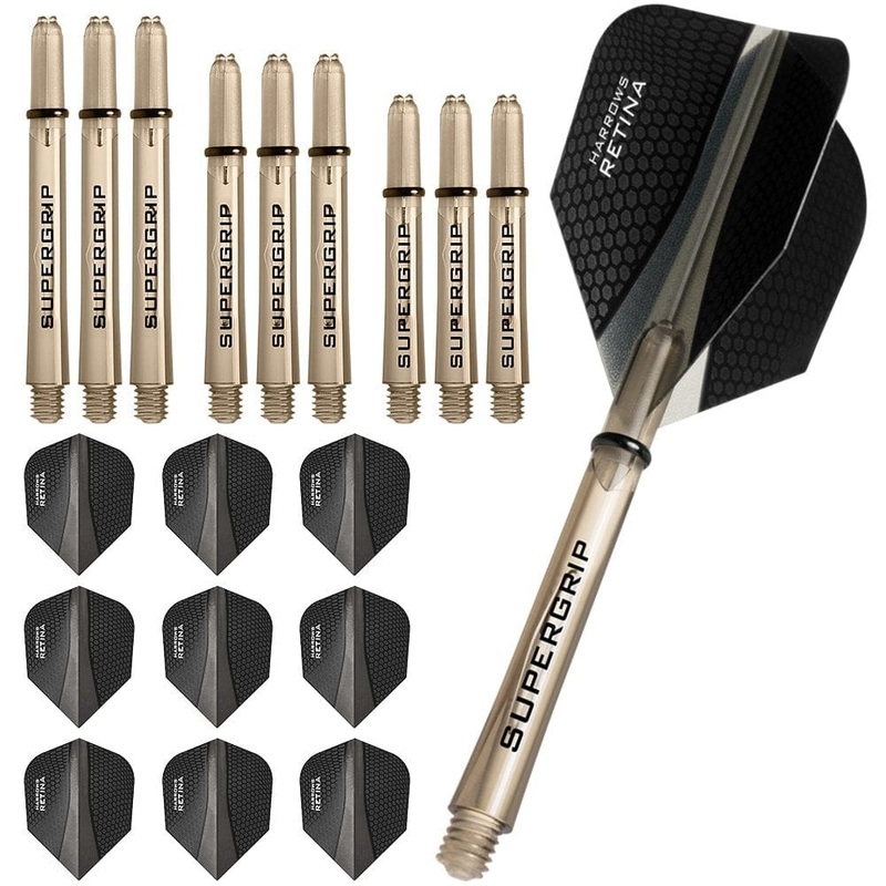 Harrows Retina Dart Flights and Shafts Combo Kit – 3 Sets – Black