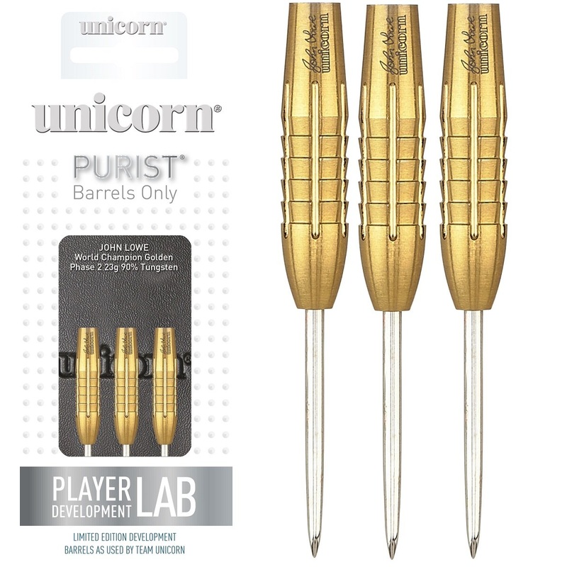 John Lowe Phase 2 Gold Shark Grip Purist 90% Tungsten Steel Tip Darts by Unicorn 21 Gram