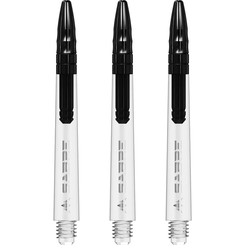 Mission Sabre Shafts – Polycarbonate Dart Stems – Clear – Black Top – Medium Clear with Black Top Medium (49mm in length excluding thread) Polycarbonate