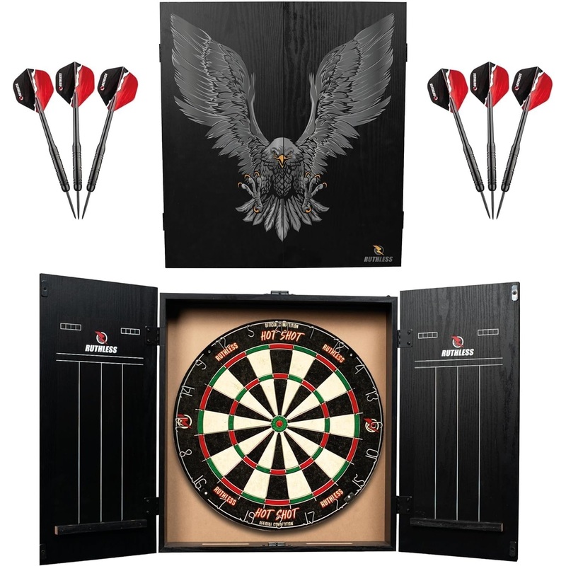 Ruthless Animal Home Darts Centre – Hotshot Dartboard in Cabinet – Eagle