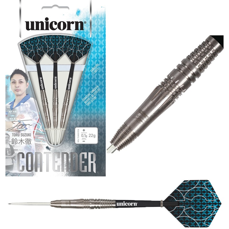 Toru Suzuki P2 90% Tungsten Contender steel Tip Darts by Unicorn 22 Gram