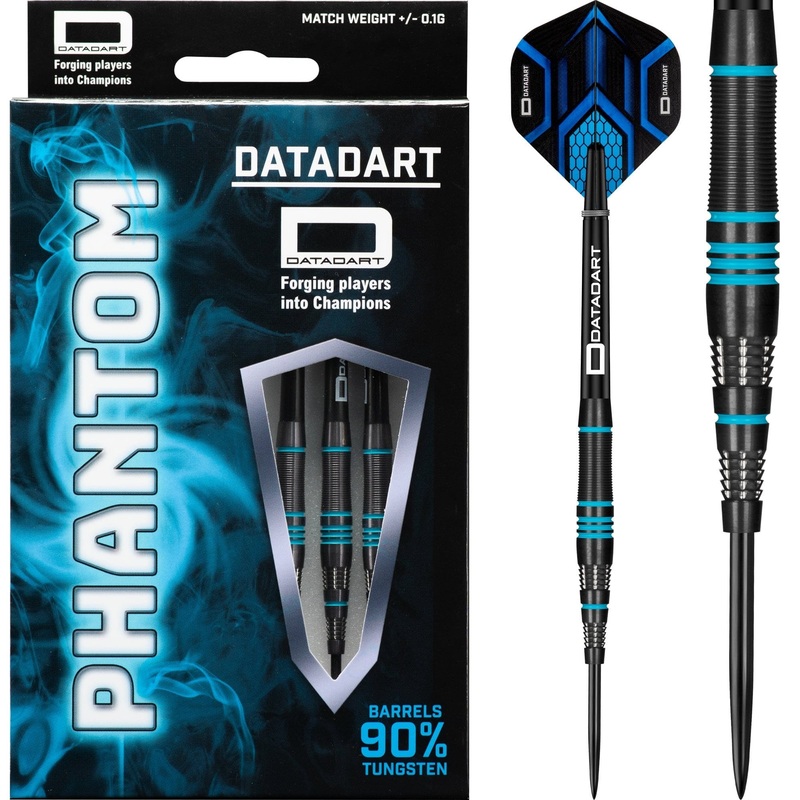Datadart Phantom Darts – Steel Tip – Black Titanium – Blue Rings 22g