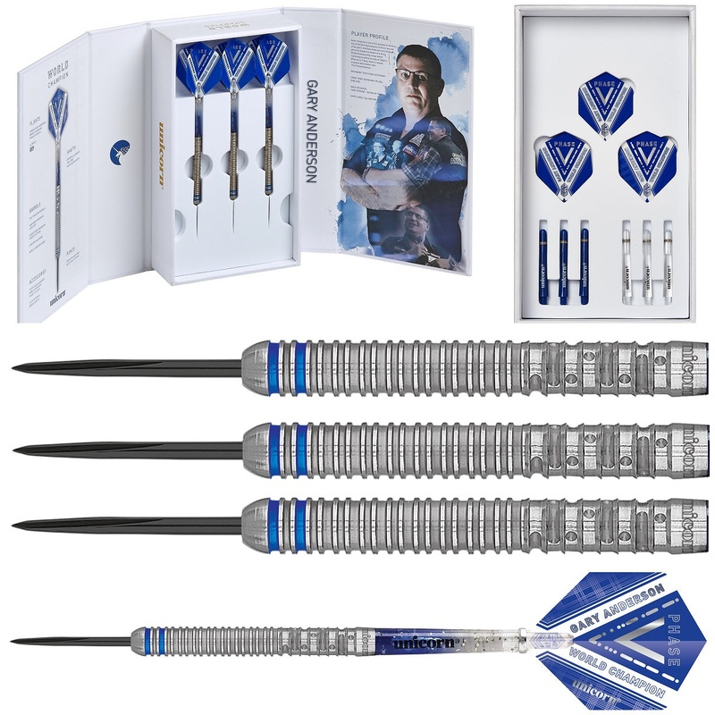 Gary Anderson 90% Tungsten Phase 5 World Champion Steel Tip Darts by Unicorn 21 Gram