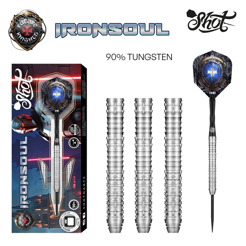 Shot Future Knights Ironsoul Steel Tip Dart Set-90% Tungsten Barrels-23gm