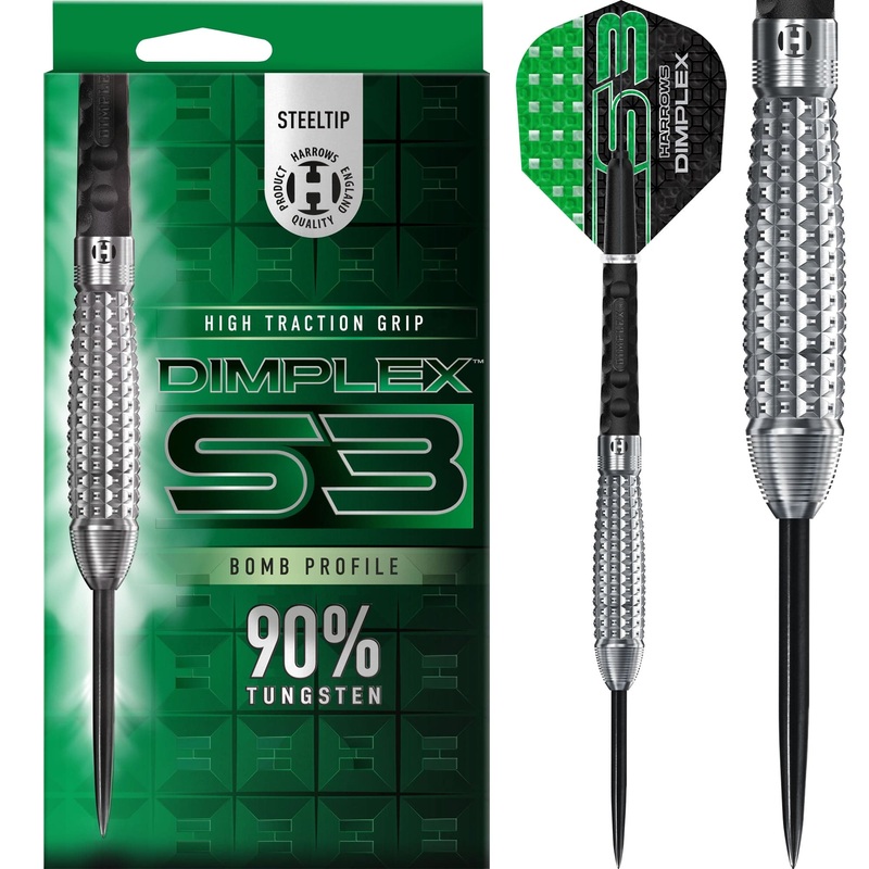 Harrows Dimplex S3 Darts – Steel Tip – 90% Tungsten – Bomb 21g