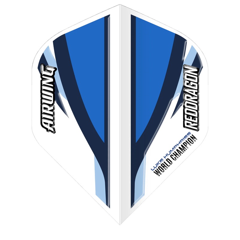 Red Dragon Airwing Molded Standard Flights – World Champion Luke Humphries – White & Blue Standard 290 Micron High-grade flexible polymer