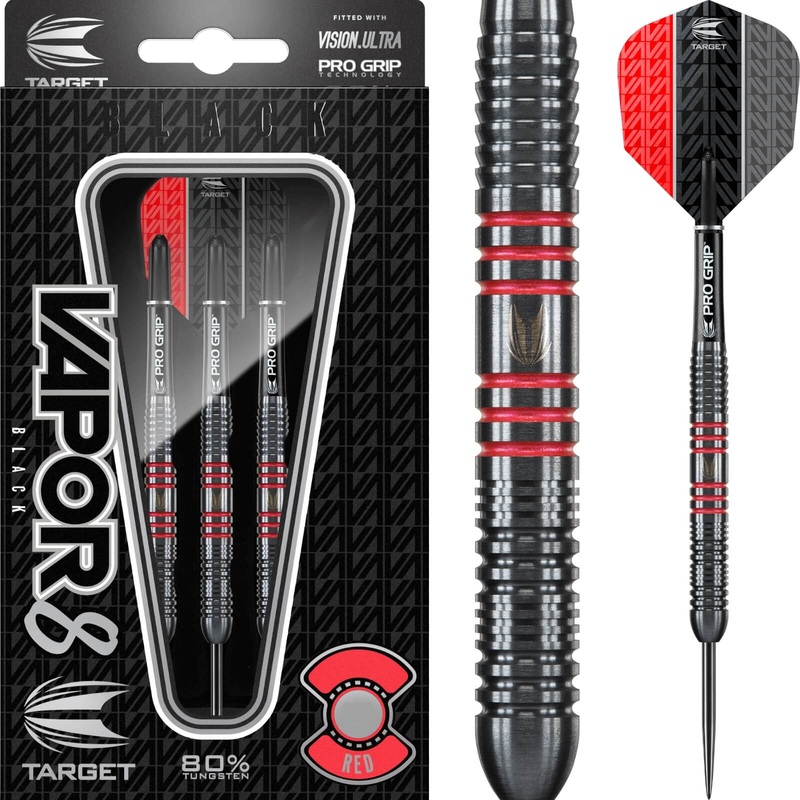 Target – Vapor 8 Black & Red Darts – Steel Tip – 80% Tungsten – 23g 25g 23 grams