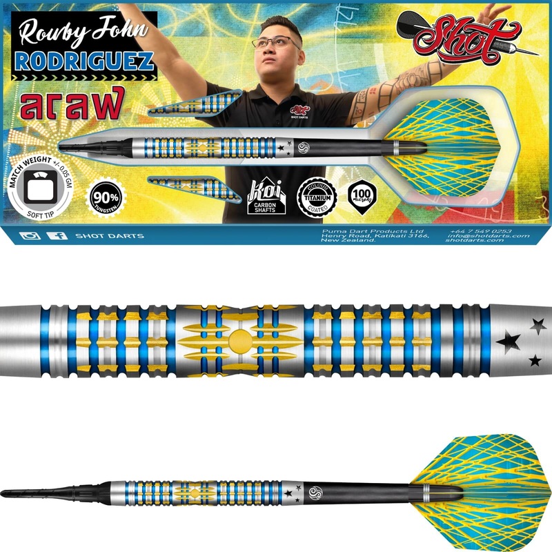 Shot – Rowby-John Rodriguez Araw Darts – Soft Tip – 90% Tungsten – 18g 20g 18 grams