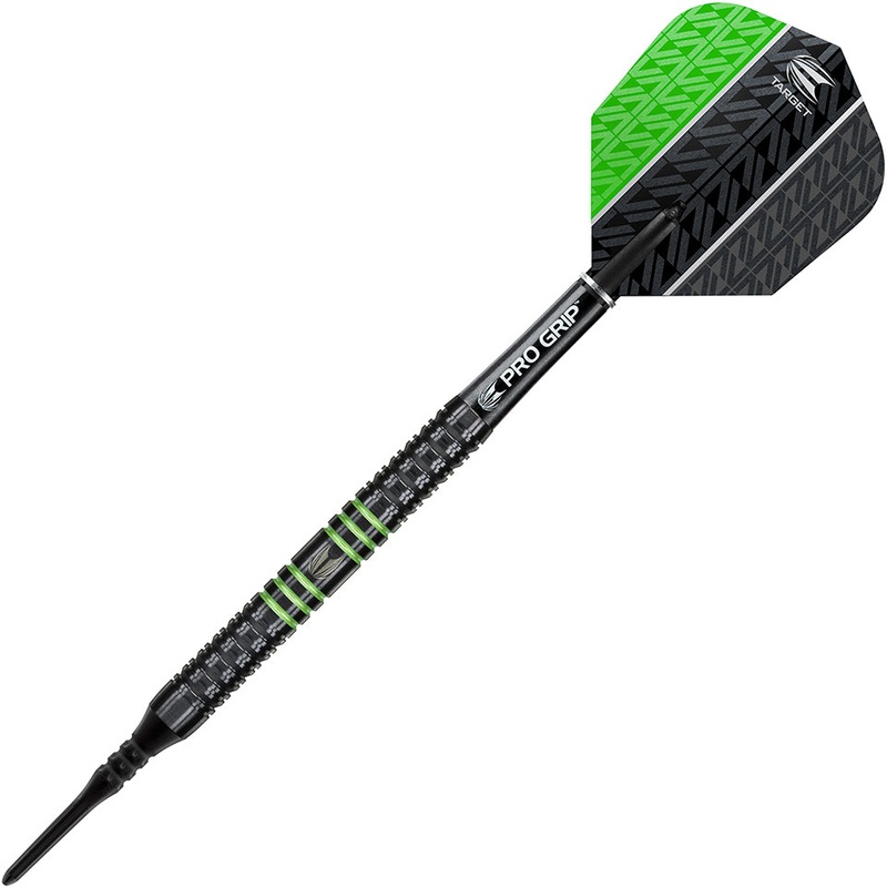 Target Vapor 8 Black Soft Tip Darts – Ringed Grip Green 18gm