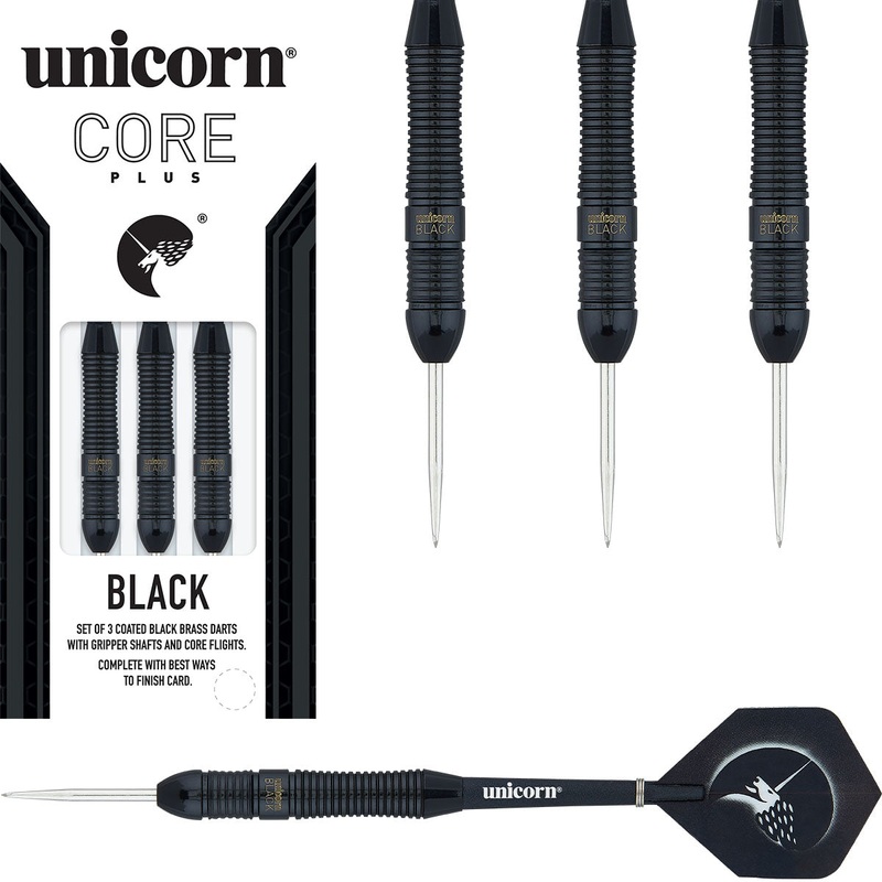 Core Plus Black Brass Style 1 Steel Tip Darts by Unicorn 22 Gram