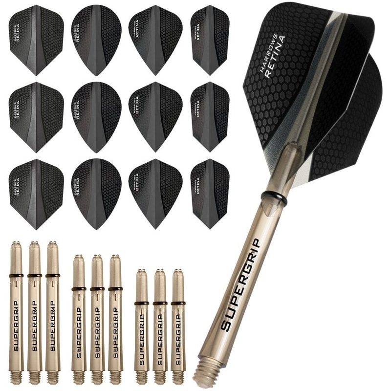 Harrows Retina Dart Flights and Shafts Combo Kit – Mixed – Black