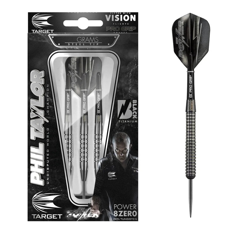 Target Darts Phil Taylor Power 8Zero Black 80% Tungsten Steel Tip Darts 21 GRAM