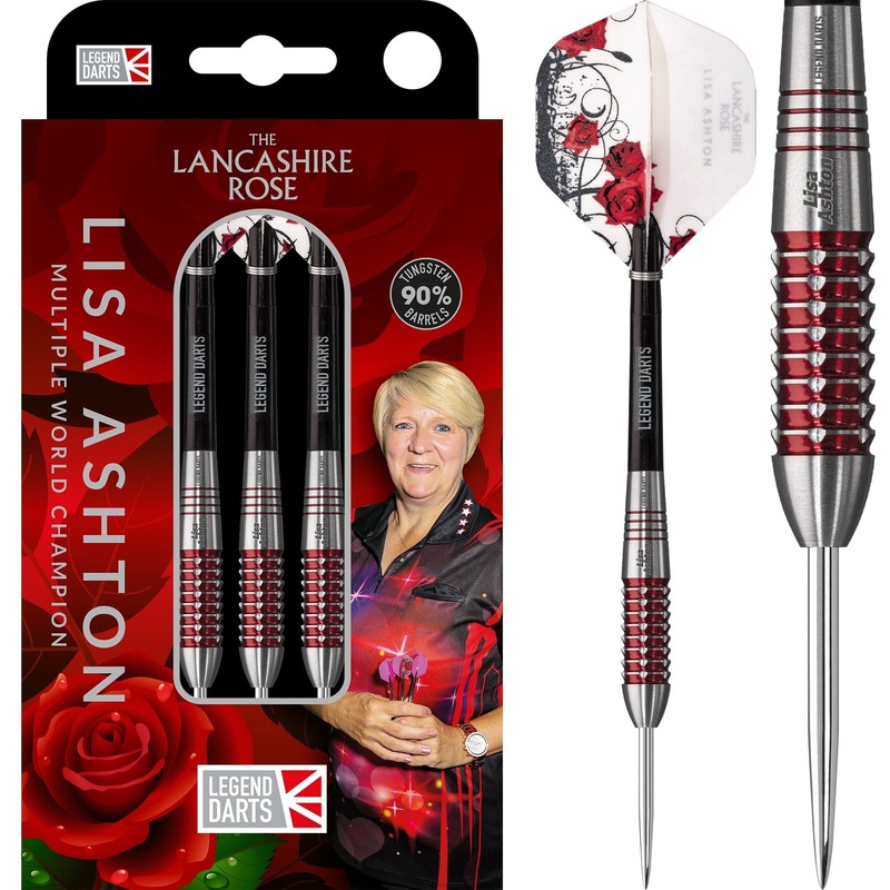 *Legend Darts – Steel Tip – 90% Tungsten – The Lancashire Rose – Lisa Ashton – Electro Red 24g
