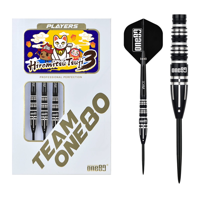 One80 Hiromitsu Tsuji V3 Black 90% Tungsten Steel Tip Darts 21 GRAM