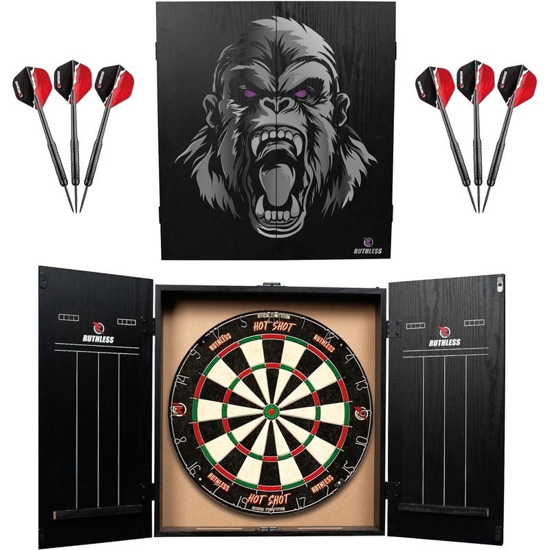 Ruthless Animal Home Darts Centre – Hotshot Dartboard in Cabinet – Gorilla