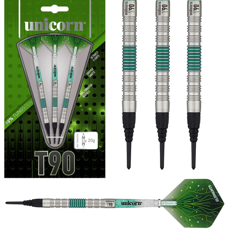 Unicorn T90 Core XL Green 90% Tungsten Soft Tip Darts 19 Gram
