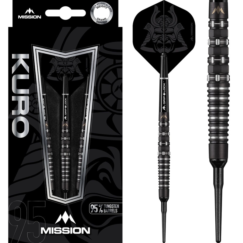 *Mission Kuro Darts – Soft Tip – Black – M3 – Rear Iso-Grip 20g