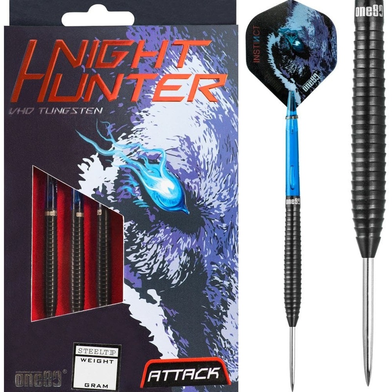 One80 Night Hunter Darts – Steel Tip – Black – Attack 22g