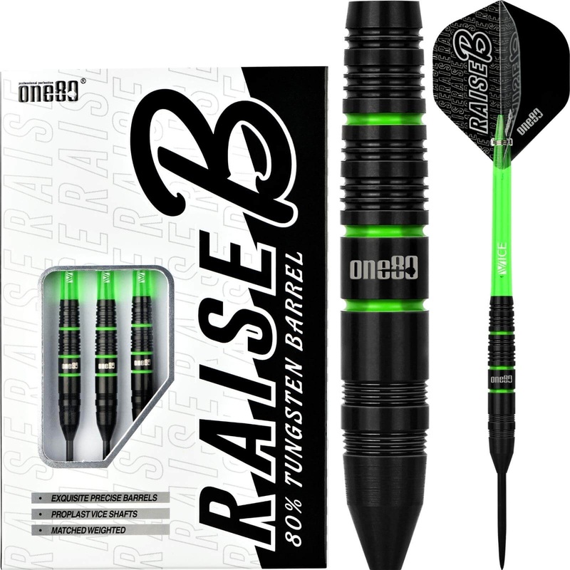 One80 – Raise B Darts – Green – Steel Tip – 80% Tungsten – 21g 23g 21 grams