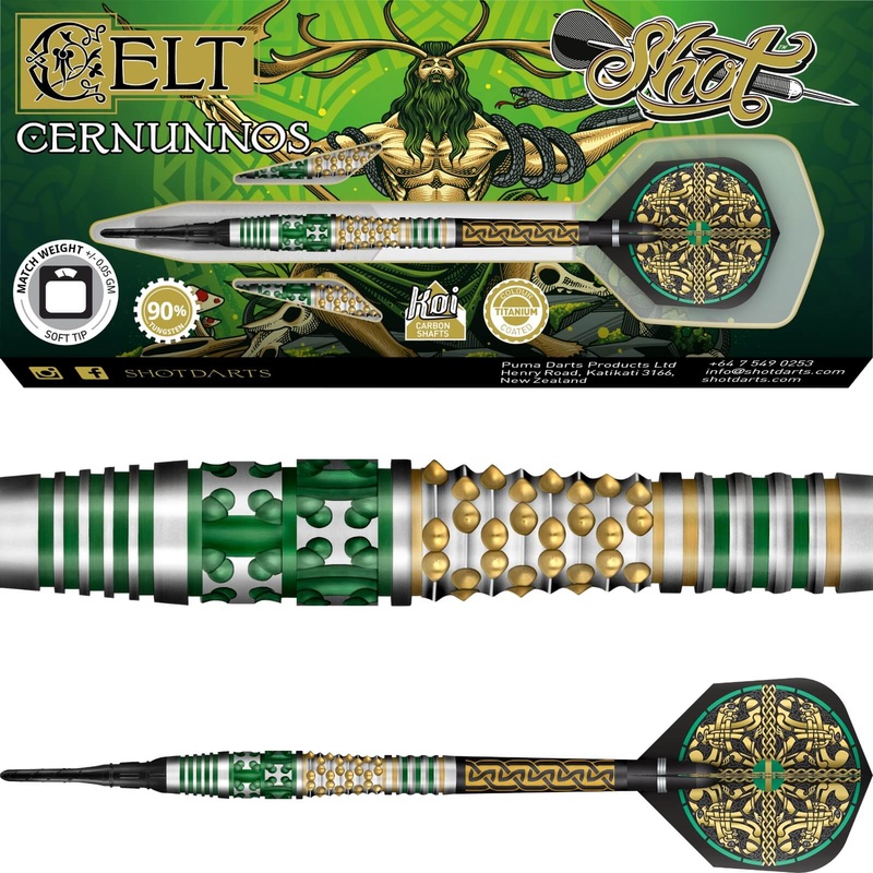 Shot – Celt Cernunnos Darts – Soft Tip – 90% Tungsten – 18g 20g 18 grams