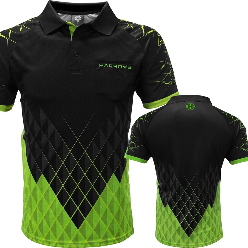 Harrows Paragon Dart Shirt – with Pocket – Black & Green 2XL