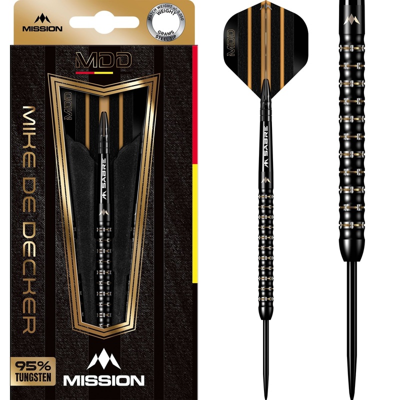 Mission Mike De Decker Darts – Steel Tip – 95% Tungsten – Black & Gold PVD 22g