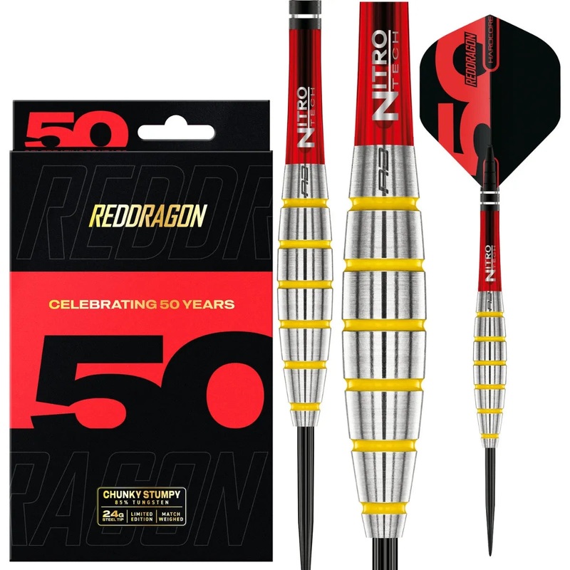 Red Dragon 50 Year Collection Chunky Stumpy 3 85% Tungsten Steel Tip Darts 24 GRAM