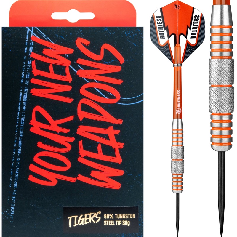 Ruthless Tigers Darts – 90% Steel Tip Tungsten – Centre Knurl – 30g 30g