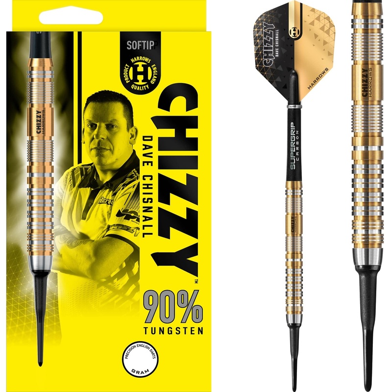 Harrows Chizzy v2 Darts – Soft Tip – 90% – Dave Chisnall – Gold Titanium 18g