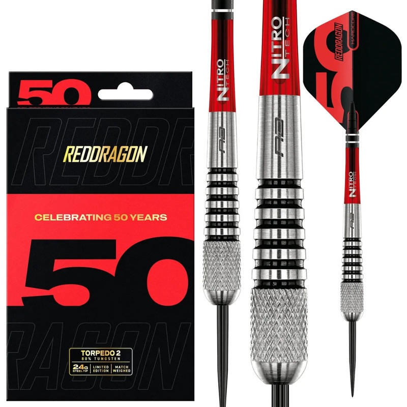 Red Dragon 50 Year Collection Torpedo 2 80% Tungsten Steel Tip Darts 24 GRAM