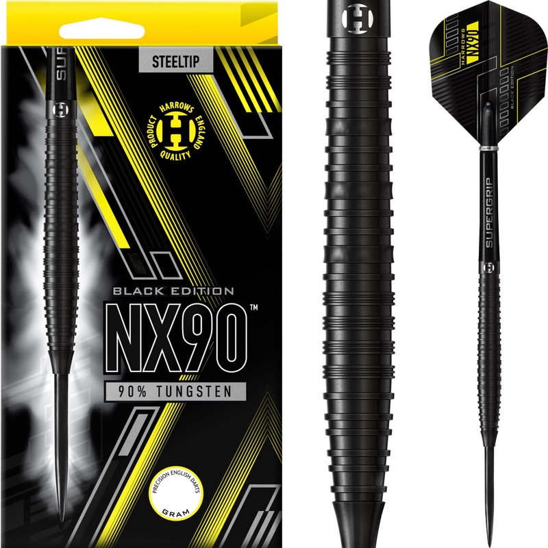 Harrows – NX90 Black Edition Darts – Steel Tip – 90% Tungsten – 21g 22g 23g 24g 25g 26g 21 grams