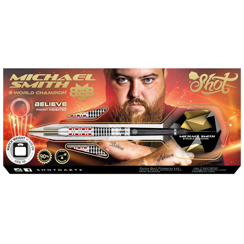 Shot Michael Smith Believe Steel Tip Darts 90% Tungsten 2023 22 grams
