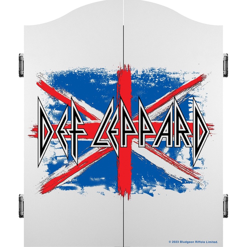 Def Leppard Dartboard Cabinet – Official Licensed – C2 – Premium White – Union Jack