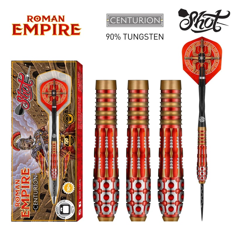 Shot Roman Empire Centurion Steel Tip Dart Set-90% Tungsten Barrels-24gm