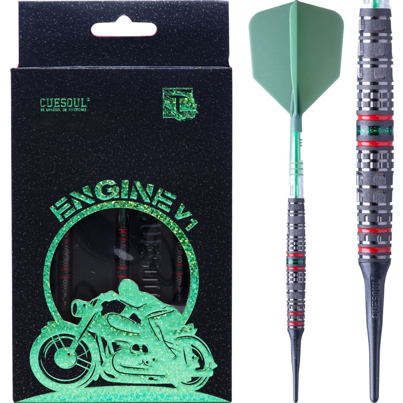 Cuesoul Engine V1 Darts – Soft Tip – 90% Tungsten – Hope Ring – Green 19g