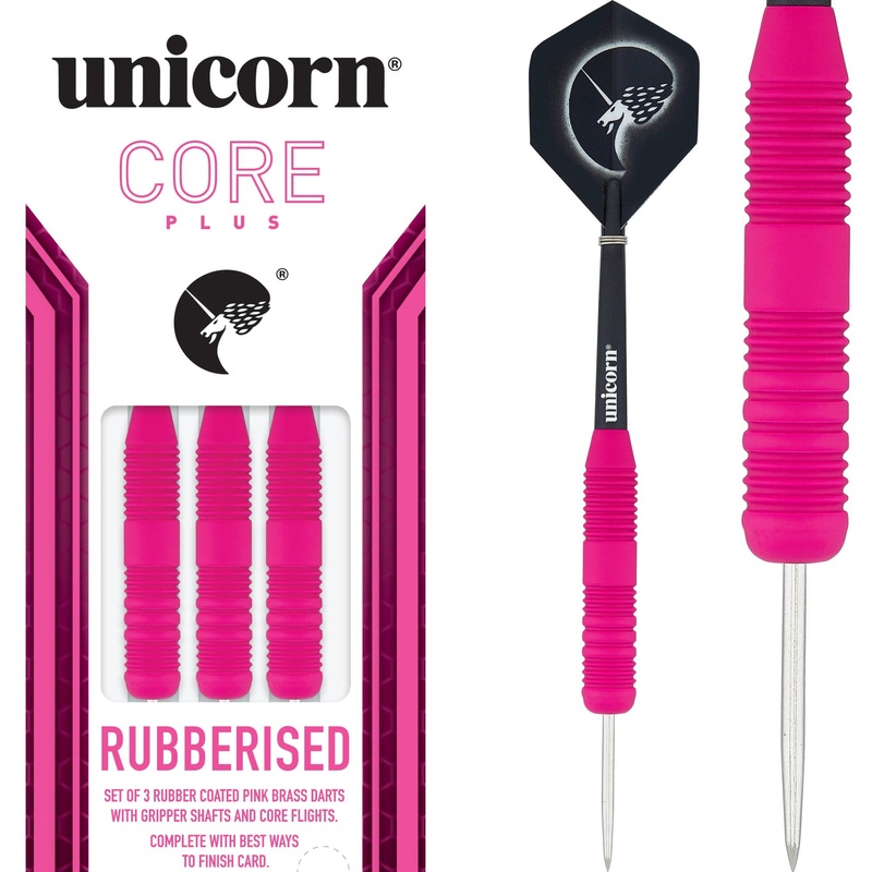 Unicorn Core Plus Win Darts – Steel Tip Brass – Rubberised Pink 22g