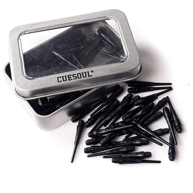 CUESOUL Soft Tip Darts Points 2BA Thread Pack of 100 in Tin – Black