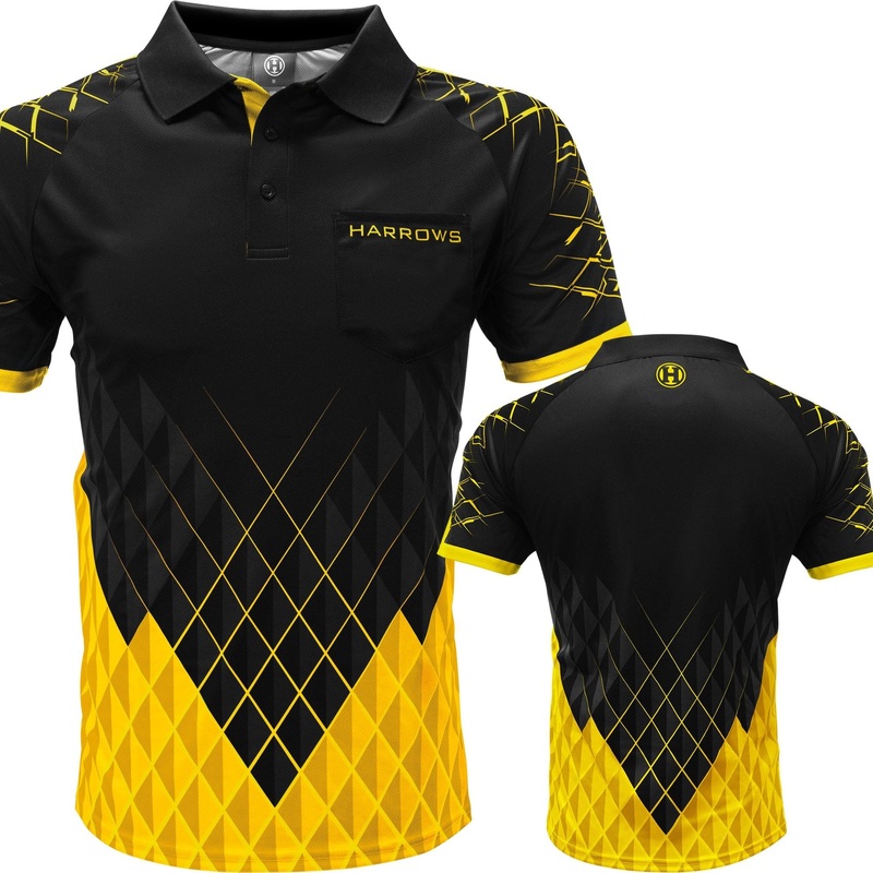 Harrows Paragon Dart Shirt – with Pocket – Black & Yellow 2XL