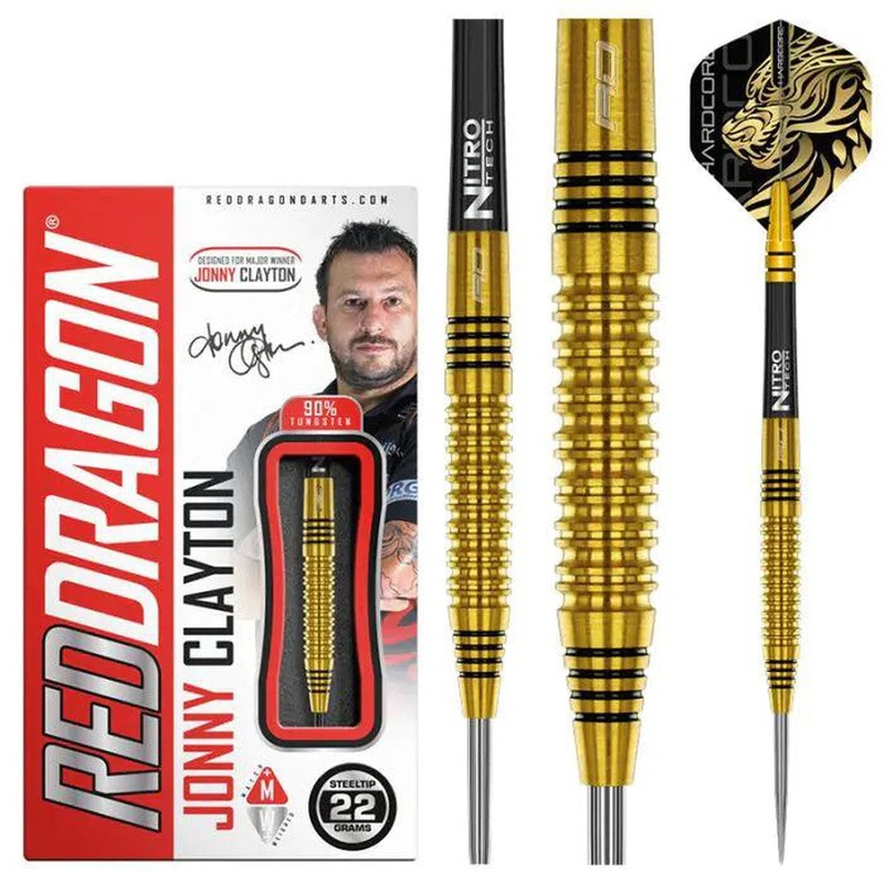 Red Dragon Jonny Clayton Gold 90% Tungsten Steel Tip Darts 22 GRAM