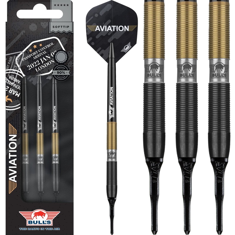 Bulls Aviation Darts – Soft Tip – Ringed – Black and Gold 18g