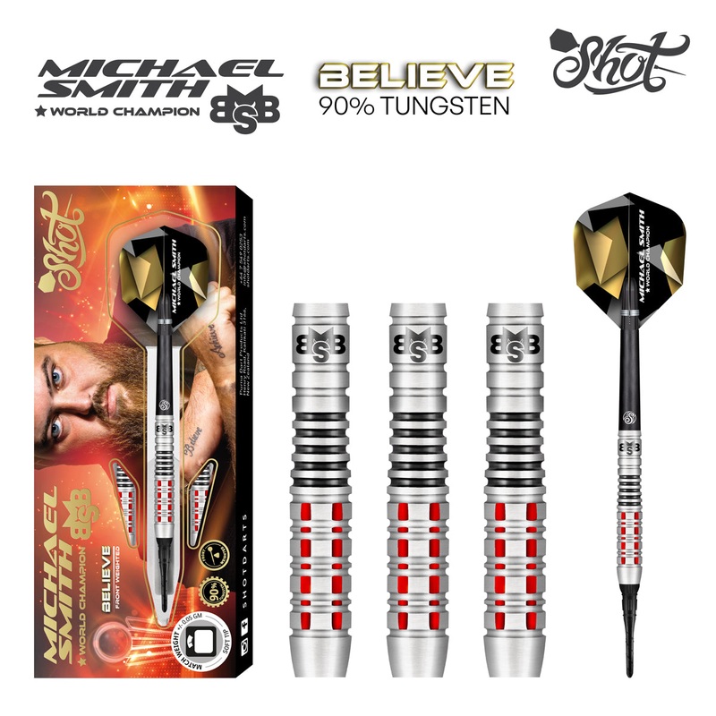 Michael Smith Believe 90% Tungsten Soft Tip Darts by Shot 18 Gram
