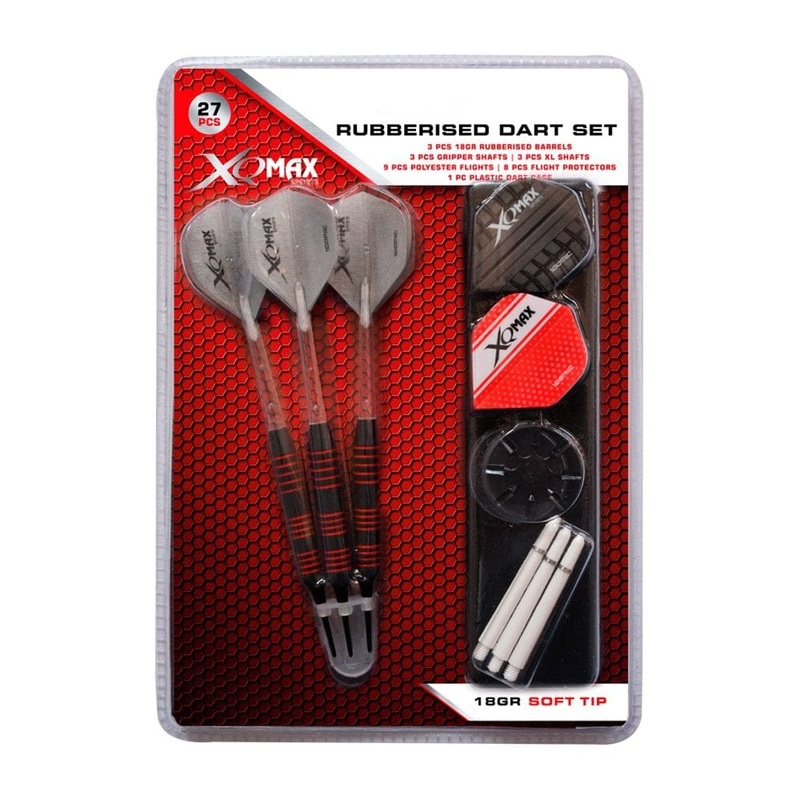 *XQMax Rubberised Soft Tip Dart Set – with Extras – Black – 18g