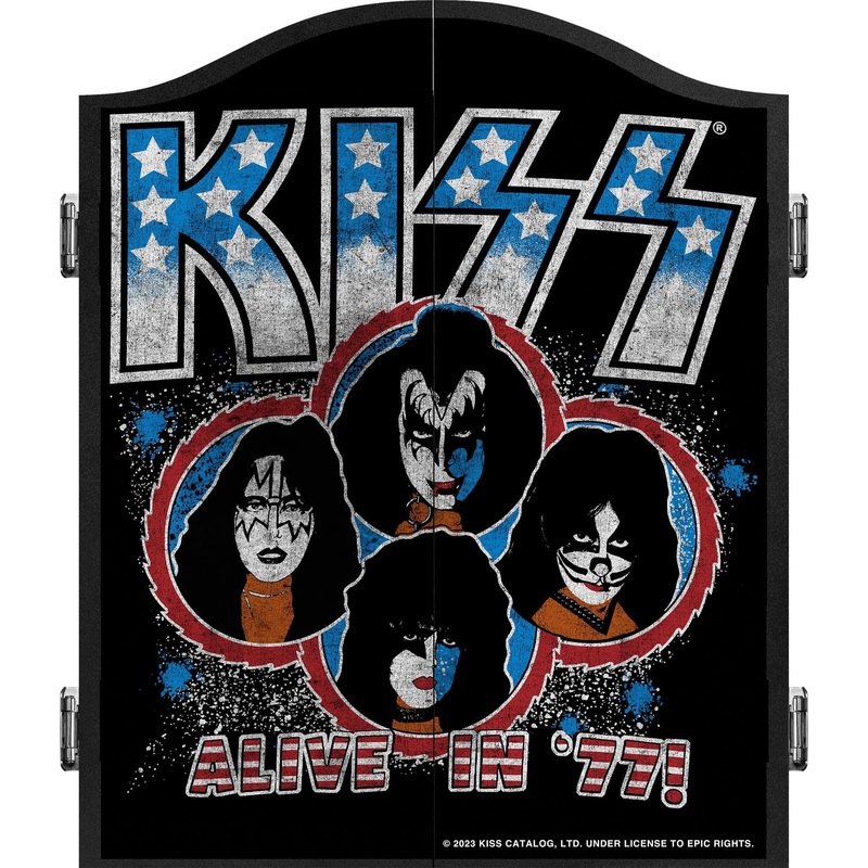 Kiss Dartboard Cabinet – Official Licensed – C6 – Premium Black – Alive in 77