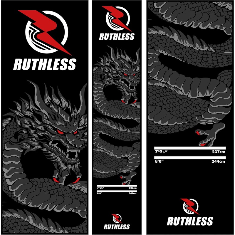 Ruthless Dragon Dart Mat – Carpet Mat – 290cm x 60cm – Black & Grey