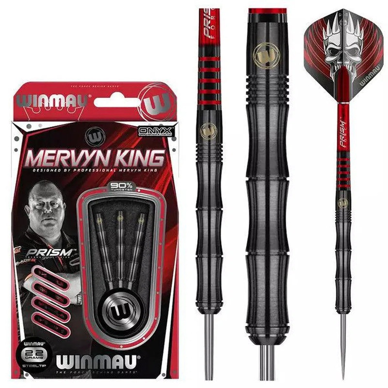Winmau Mervyn King Black Onyx 90% Tungsten Steel Tip Darts 22 GRAM